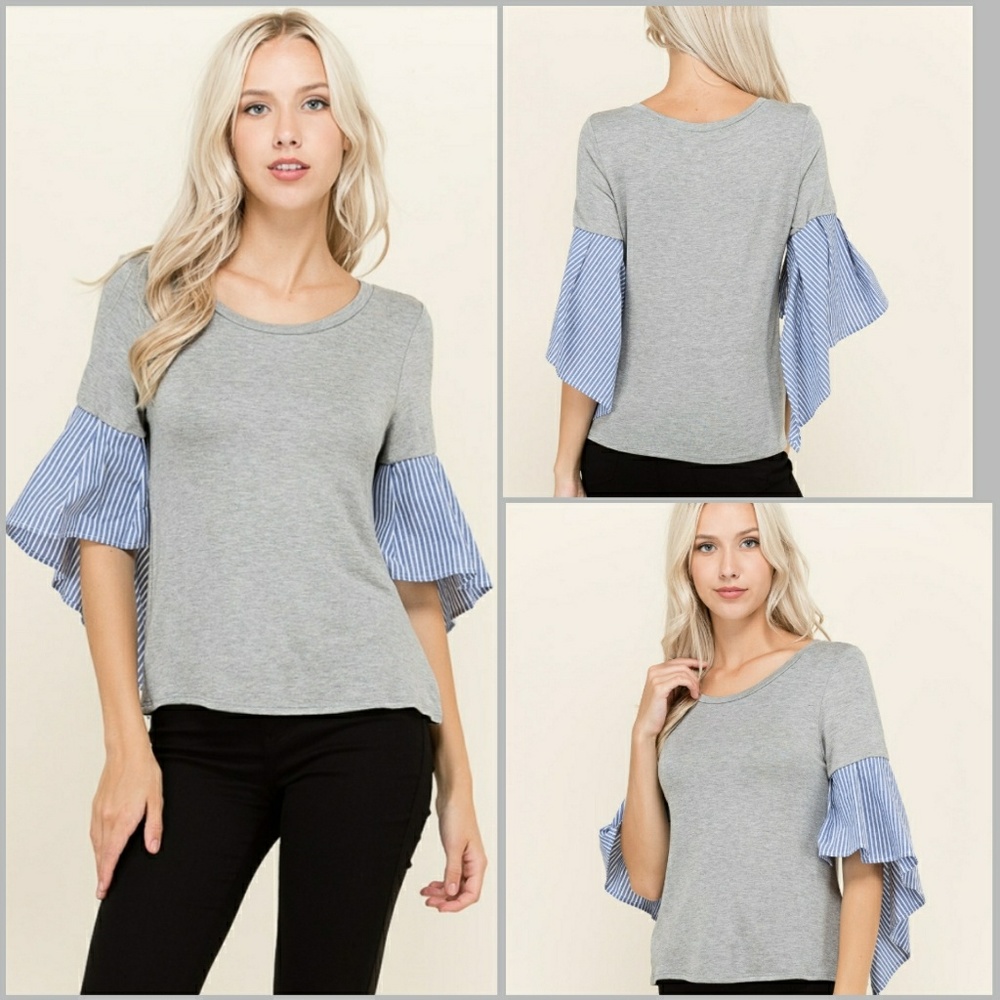 Woven Ruffle Sleeve Knit Top